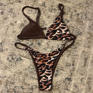 SHEIN Brown and Black Animal Print Bikini